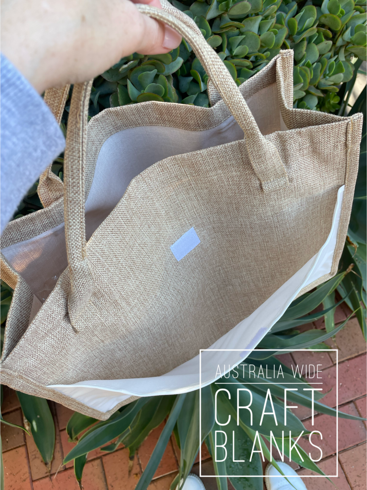 Burlap Tote w/print panel - Large