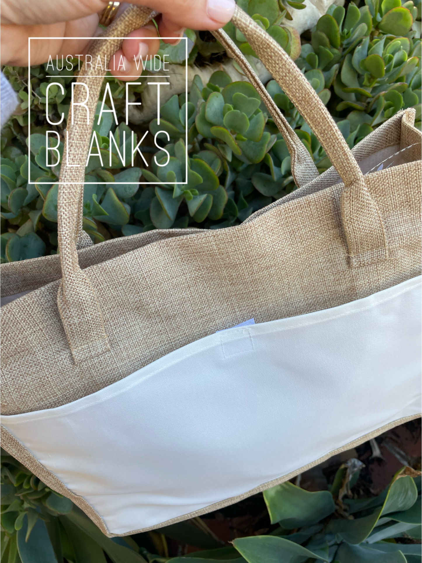 Burlap Tote w/print panel - Large