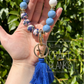 Keyring - Silicone bead Floral style wristlet w/ tassle