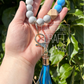 Keyring - Silicone bead wristlet w/ faux leather tassel NO DISC