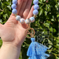Keyring - Silicone bead Floral style wristlet w/ tassle