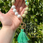 Keyring - Silicone bead Floral style wristlet w/ tassle