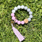 Keyring - Silicone bead wristlet w/ faux leather tassel NO DISC