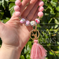 Keyring - Silicone bead Floral style wristlet w/ tassle