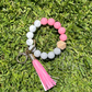 Keyring - Silicone bead wristlet w/ faux leather tassel NO DISC