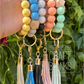Keyring - Silicone bead wristlet w/ faux leather tassel NO DISC