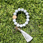Keyring - Silicone bead wristlet w/ faux leather tassel NO DISC