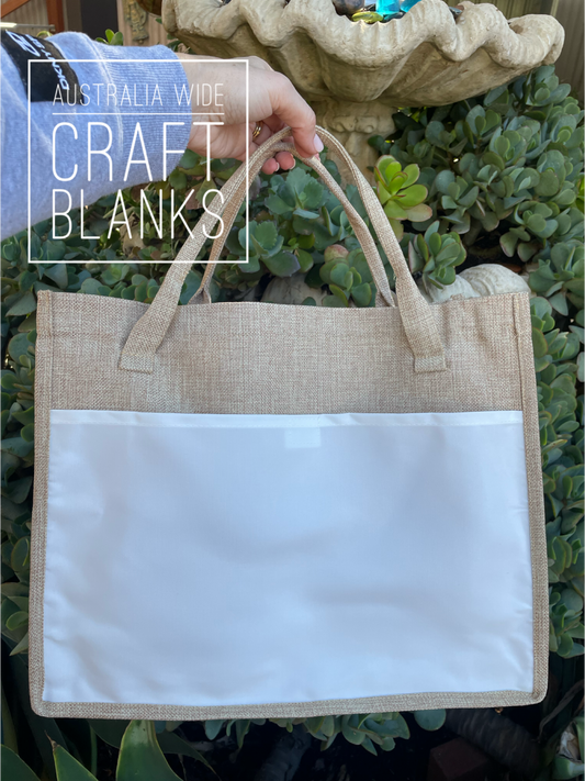 Burlap Tote w/print panel - Medium