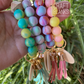 Keyring - Marbled silicone bead wristlet w/wood disc