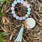 Keyring - Marbled silicone bead wristlet w/wood disc